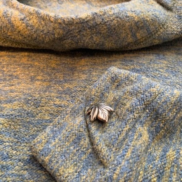 Green Brand Recycled Knit Top Blue Yellow Leaf Button Boho - Picture 5 of 12